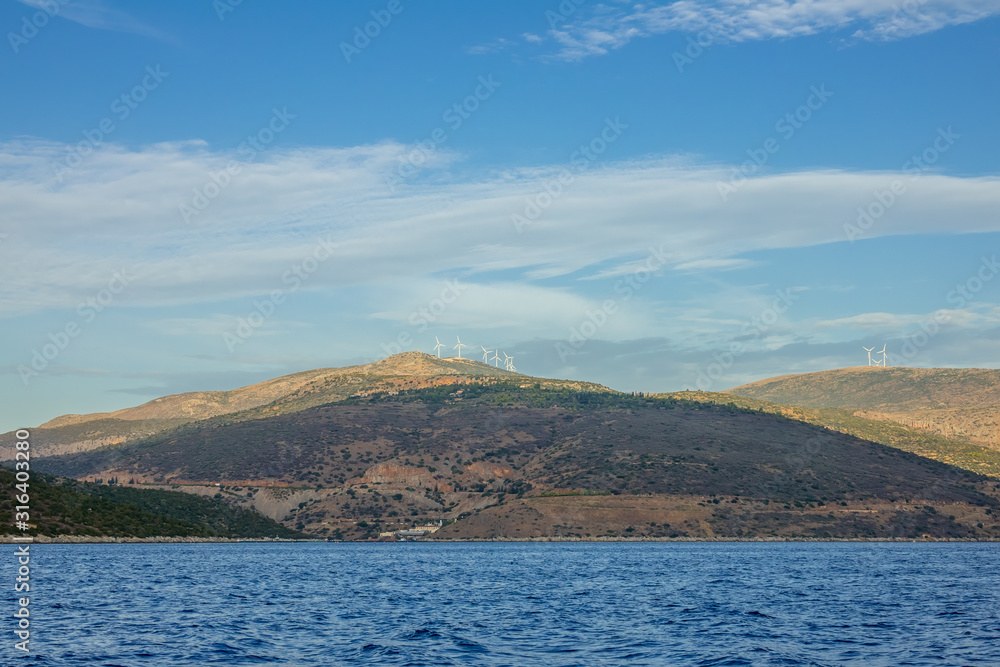 Gulf of Corinth With Wind Power on the Hills