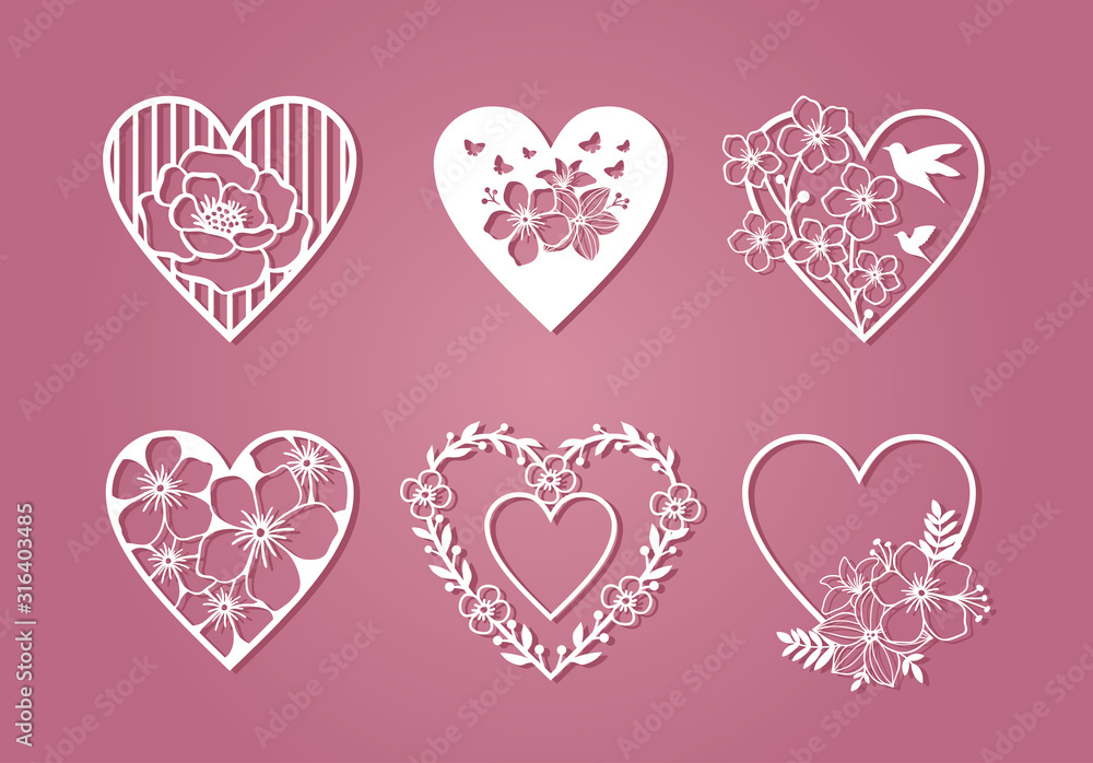 Set of beautiful monogram love with floral decoration