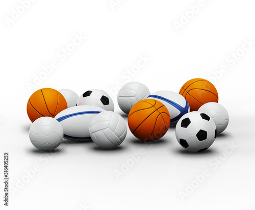 Side view of some team sport balls