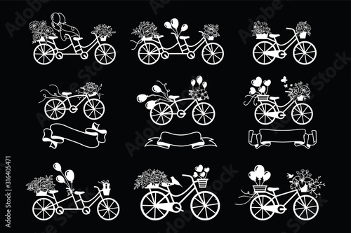 Set of vintage bike with flower decoration
