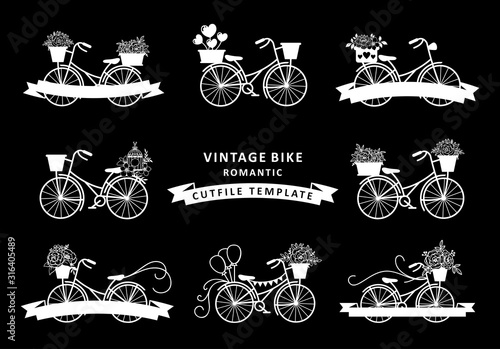 Set of vintage bike with flower decoration