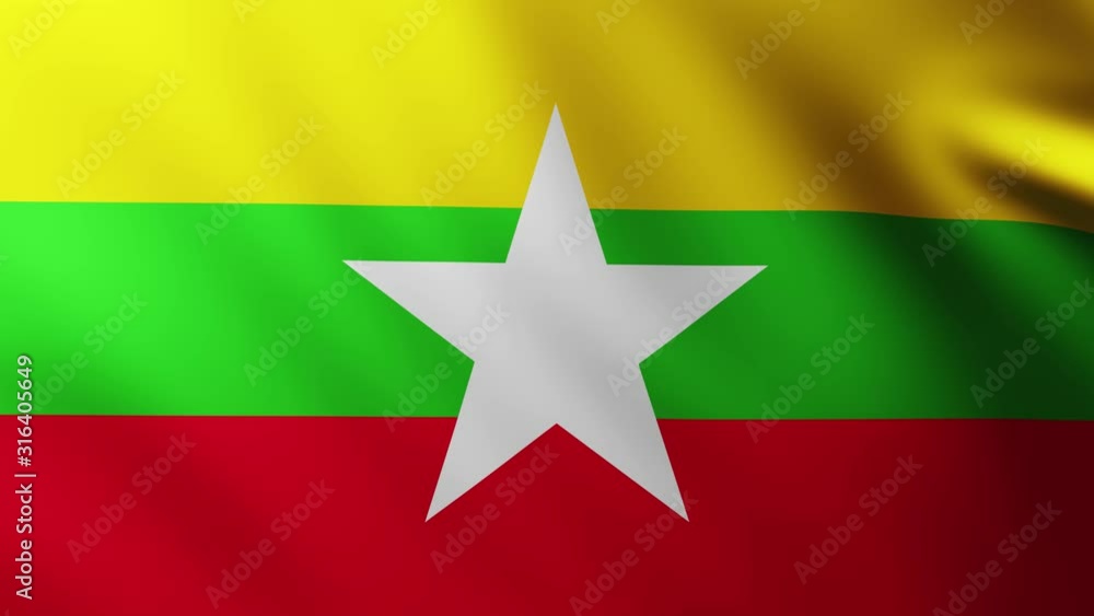 Large Flag of Myanmar fullscreen background fluttering in the wind Large Flag of Myanmar fullscreen background fluttering in the wind