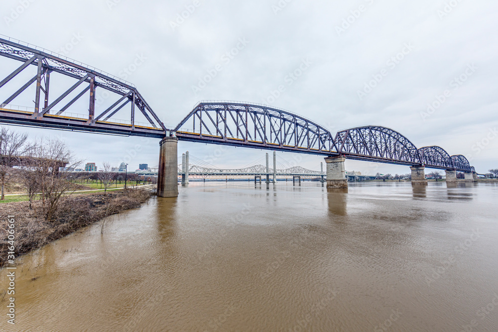 View on Big Four Bridge and Ohio river in Louisville at daytime in spring