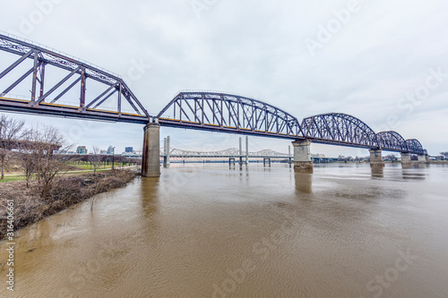 View on Big Four Bridge and Ohio river in Louisville at daytime in spring © Aquarius