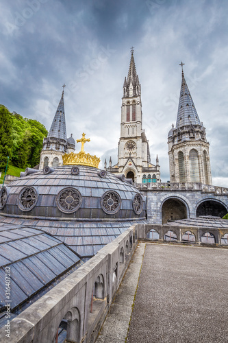 Towers Of Rosary Basilica And Crown-Lourdes,France
