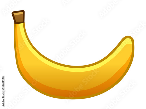 Yellow cartoon style banana on white background