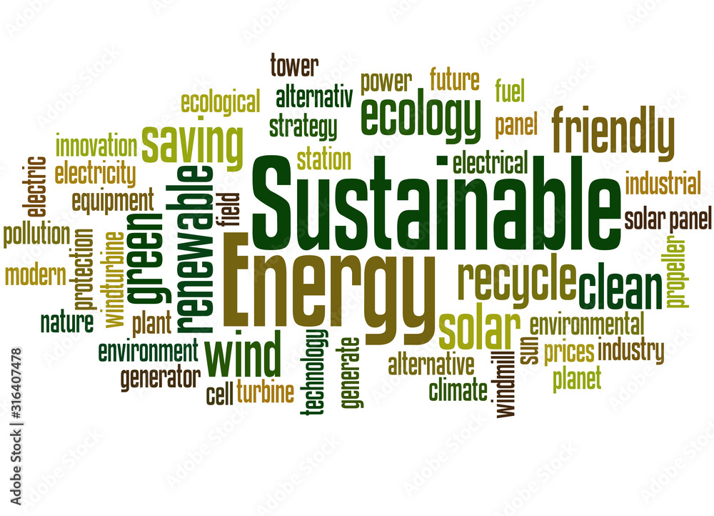 Sustainable energy word cloud concept Sustainable energy word cloud concept