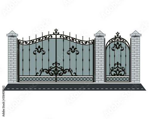 Steel railing panels that include balls, flowers, leaves and rosettes. Aluminum handrail, vector construction. Use these decorative iron cross bars to create a unique window guard or balcony railing. 
