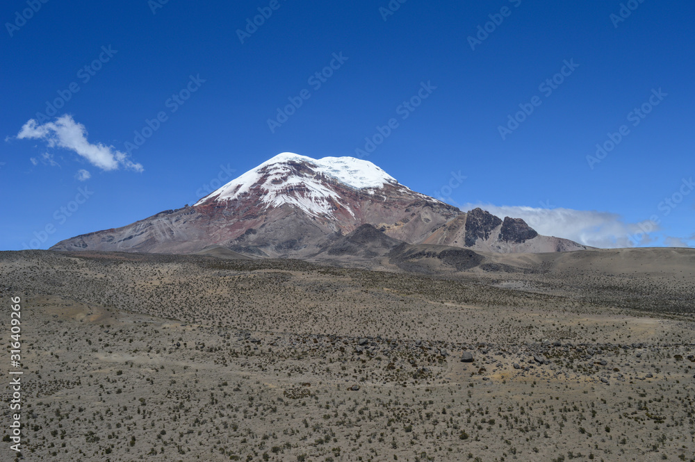 Chimborazo volcano and its ice cap on a fair day. ecuador - 6268m