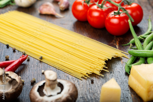 spaghetti and vegetables culinary background