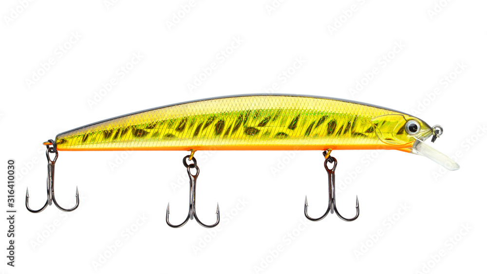 Fishing bait tackle and baubles for fishing on a white background, wobbler. Field with Clipping Path. Fishing bait tackle and baubles for fishing on a white background, wobbler. Field with Clipping Path.