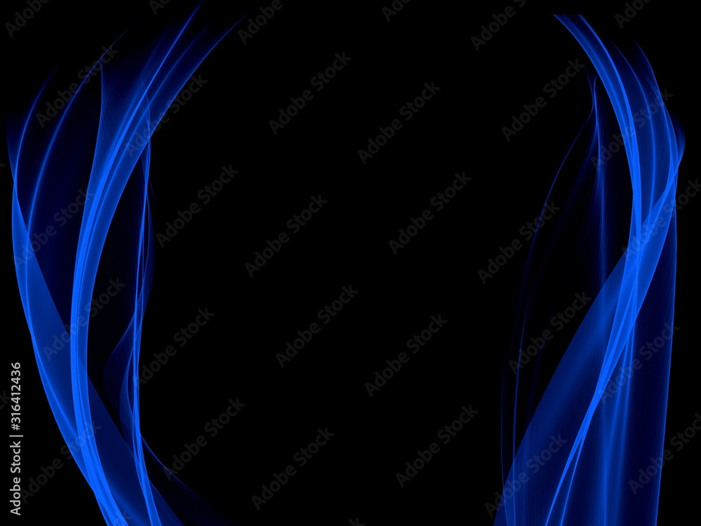 Obraz premium Abstract two blue waves on a black background