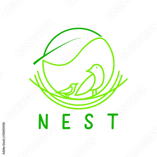 Logo compilation between nests, birds and leaves.