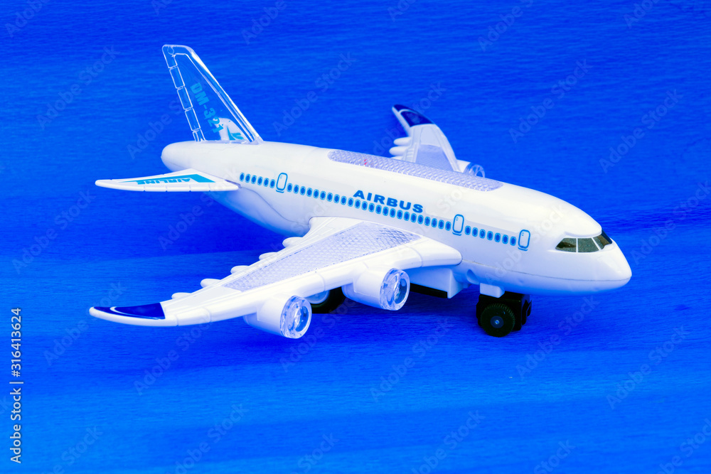Airbus plastic model on a blue background