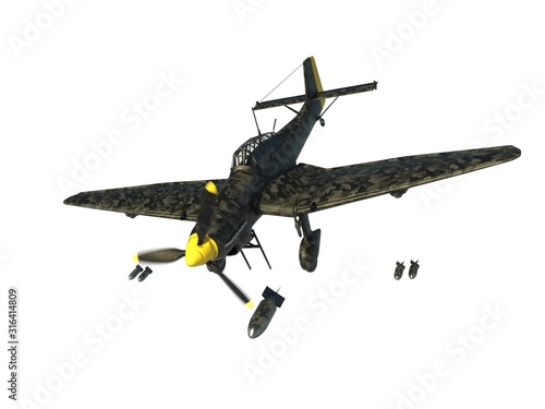 3D rendering of a world war two german dive bomber diving. photo
