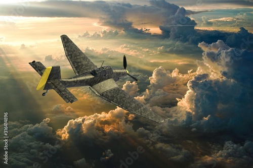 3D rendering of a world war two german dive bomber diving. photo