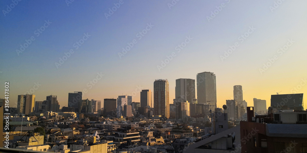 Tokyo landscape with high buildings