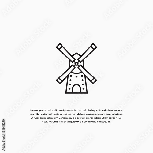 Windmill with line style logo icon design template vector illustration