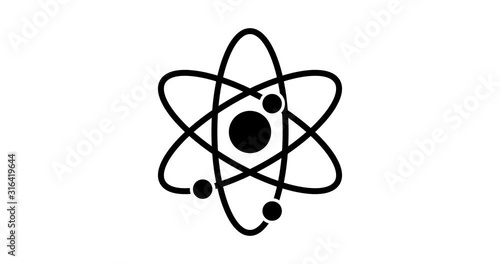 atom and electrons, 2d, animation, cartoon, illustration, clip art, vector. Web banner in black and white. Alpha channel. photo