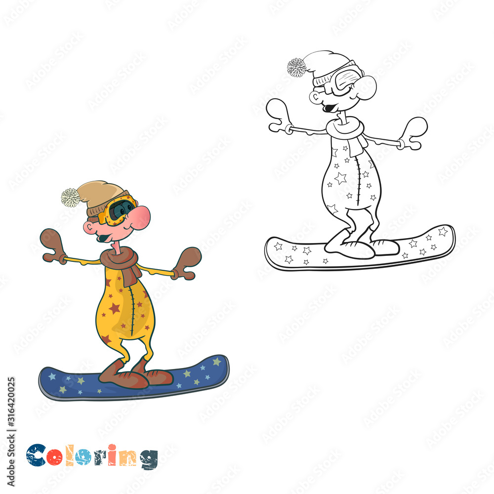 Cartoon funny snowboarder. Coloring vector illustration with color  illustration. Stock Vector | Adobe Stock