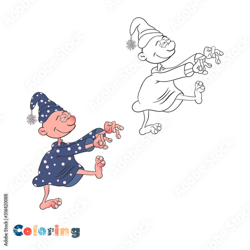 Cartoon character suffering from sleepwalking walks in a dream. Coloring vector illustration with color illustration.