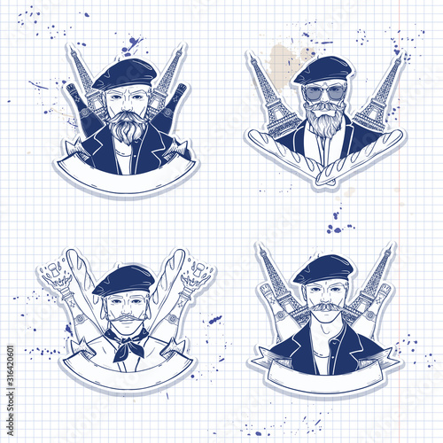 Hand drawn sketch french men