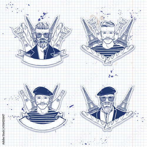 Hand drawn sketch french men