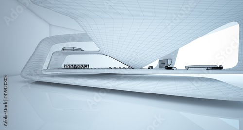 Abstract architectural white interior of a minimalist house. 3D illustration and rendering.