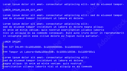 Blue screen of death, computer error crash. Blue screen of death - BSOD. Critical message. Template for computer error alert. photo