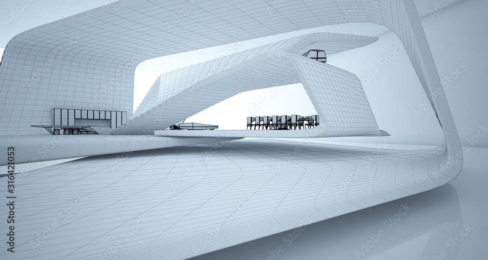 Abstract architectural white interior of a minimalist house. 3D illustration and rendering. Abstract architectural white interior of a minimalist house. 3D illustration and rendering.