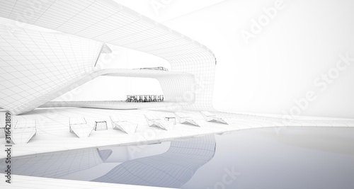 Abstract architectural white interior of a minimalist house. 3D illustration and rendering.