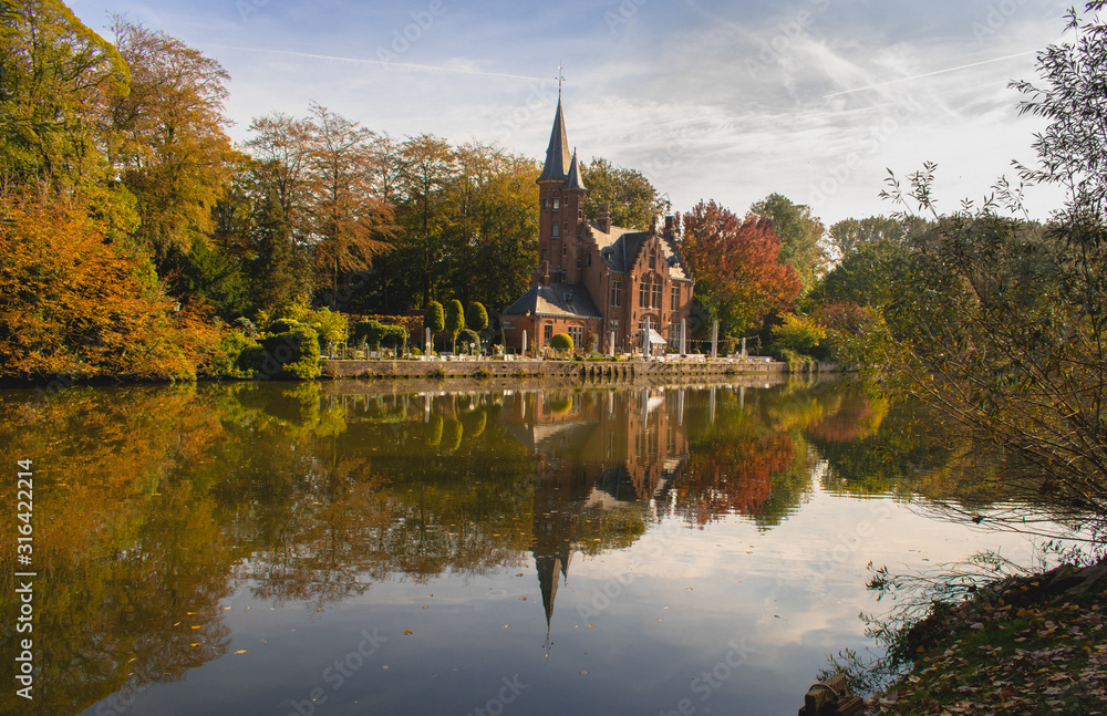 Lovely Castle on the Lake in Bruges Belgium Lovely Castle on the Lake in Bruges Belgium