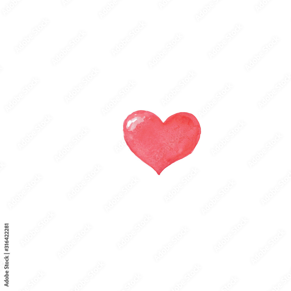 Watercolor hand drawn red heart isolated on white background. Concept of healthy lifestyle, medicine, happy valentines day, proposal, wedding, icon, textile, greeting, post, card.