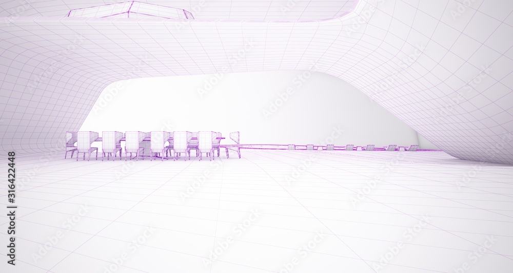 Fototapeta Abstract architectural white interior of a minimalist house. 3D illustration and rendering.