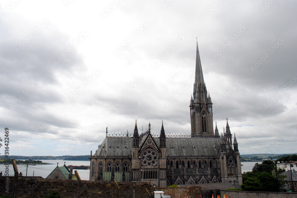 Cobh cathedral in a cloudy day.