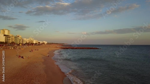Algarve beach sunset drone view