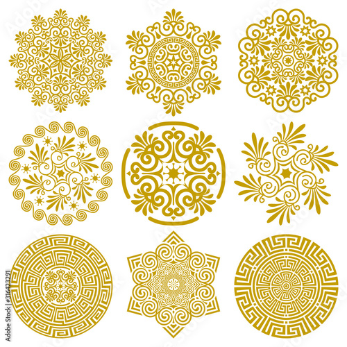 Vector set of round and hexagonal greek design elements 1