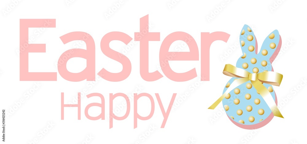 Happy easter background with realistic decorated beads and cute doodles. Greeting card trendy design. Invitation template. Vector illustration for you poster or flyer. Rabbit toy. LIGHT EASTER.