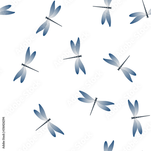 Dragonfly charming seamless pattern. Repeating clothes fabric print with darning-needle insects. 