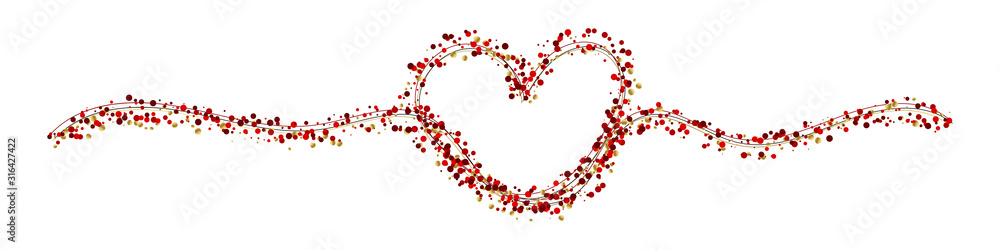 Continuous line art heart golden and red confetti texture. Tangled thread vintage sketch. Happy Valentine's Day greeting card concept design. Vector illustration on white background Continuous line art heart golden and red confetti texture. Tangled thread vintage sketch. Happy Valentine's Day greeting card concept design. Vector illustration on white background