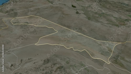 Al Hudud ash Shamaliyah, region with its capital, zoomed and extruded on the satellite map of Saudi Arabia in the conformal Stereographic projection. Animation 3D photo