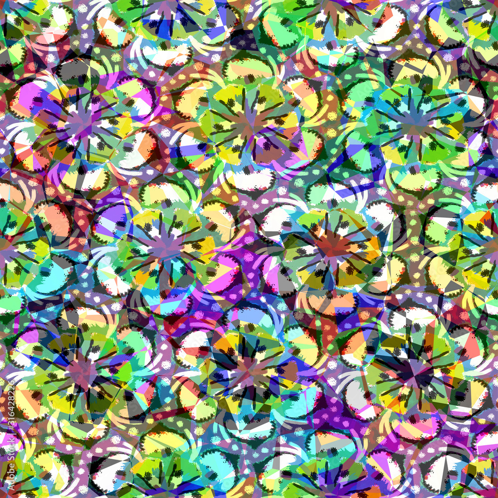 Vibrant doodle daisy naive floral seamless pattern. Vivid psychedelic style  bold flower background. Abstract illustration repeat swatch. Retro 70's  large sketchy vintage bloom fashion all over print. Stock Illustration |  Adobe Stock