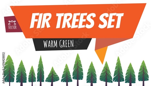 Collection set of beautiful Christmas fir trees , modern cartoon different flat design isolated on a white background . vector illustration eps 10