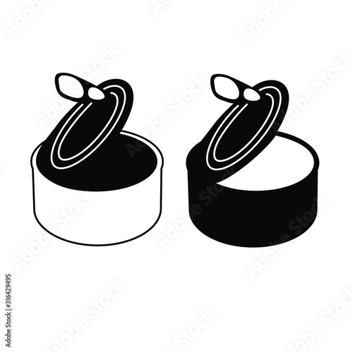 Contour and silhouette of an open tin can with negative space and transparency.