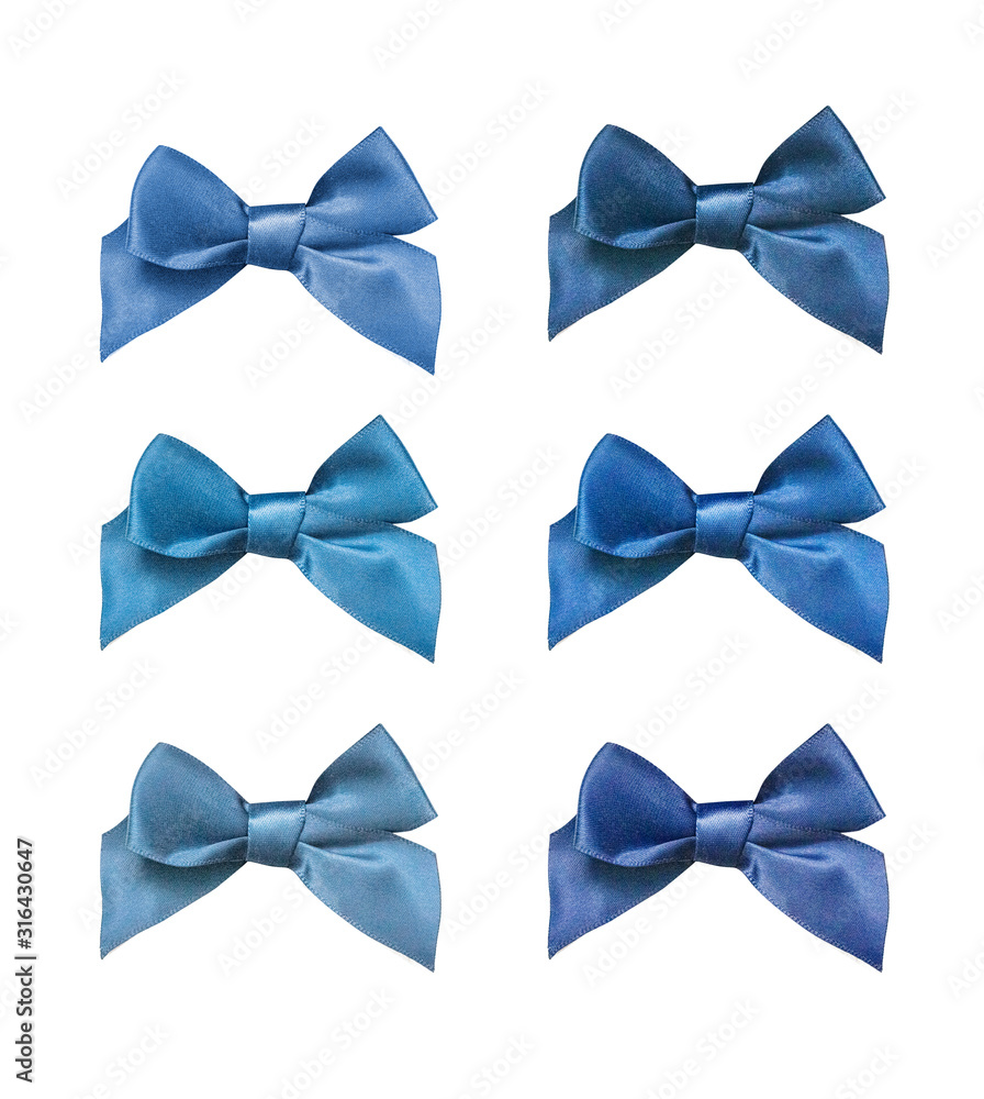 Set of classic blue satin bows isolated on white background. Pantone color - fashion trends of the Year 2020 Set of classic blue satin bows isolated on white background. Pantone color - fashion trends of the Year 2020