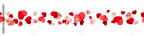 Vector Valentine’s day horizontal seamless background with red and pink hearts on a white background.