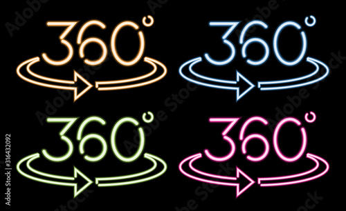 360 degrees color set icon neon glowing stroke
