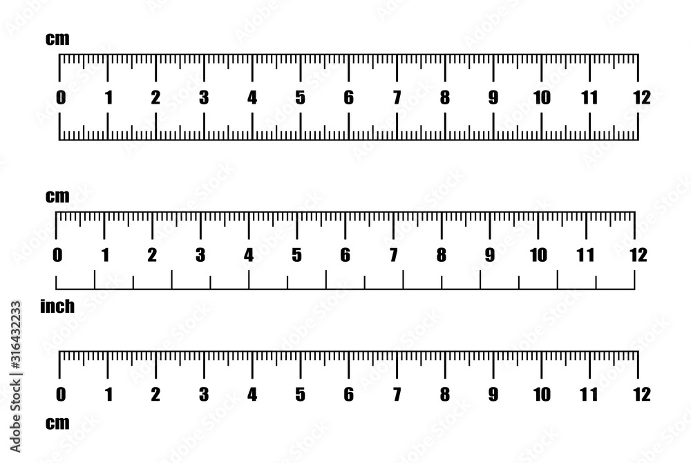 Inch and metric rulers. Centimeters and inches measuring scale cm metrics  indicator. Precision measurement centimeter icon tools of measure size  indication ruler tools Stock Vector