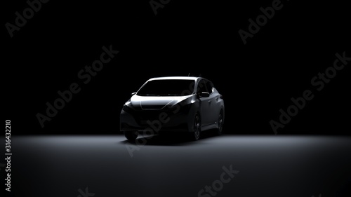 Back Light Electric Sports Car 3d Render with white car paint in Black Background photo
