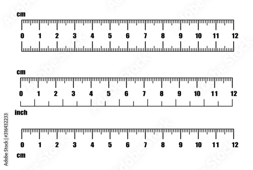 Inch and metric rulers. Centimeters and inches measuring scale cm metrics indicator. Precision measurement centimeter icon tools of measure size indication ruler tools